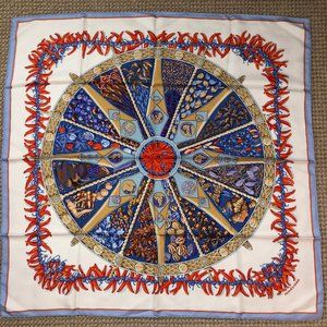 HERMES AUX PAYS DES EPICES SCARF BY ANNIE FAIVRE WHITE RED BLUE ORANGE NEW